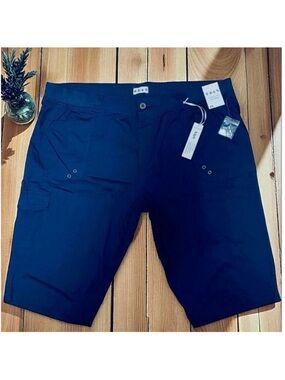 NWT da-sh 3X Plus Sz Comfee-Flex Navy Blue Knit Waist Bermuda Cargo Long Shorts